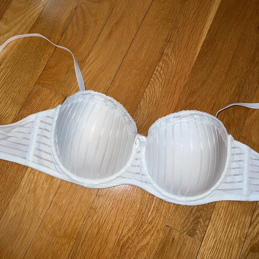Stripped Lace White Bra